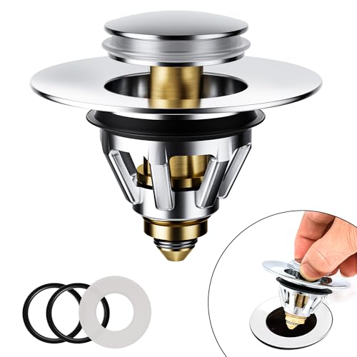 Magichome Pop Up Sink Plug Replacement for 34-45mm Drain Holes, Universal Wash Basin Plug with Built-in Strainer, Brass Anti-Rust Pop Up Stopper for Bathroom Sink