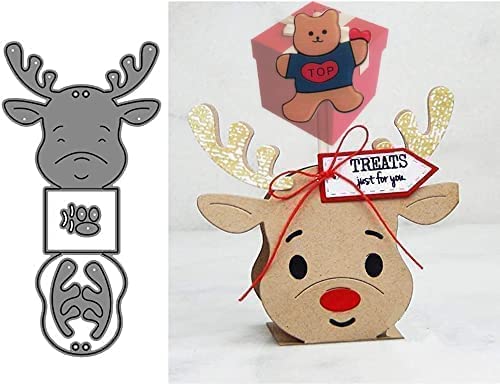 Christmas Deer Cutting Dies for Card Making，Christmas Deer Cutting Dies Cut Stencils for DIY Scrapbooking Photo Album Decorative Embossing Paper Dies for Card Making Templated+Cute Brooch Pin