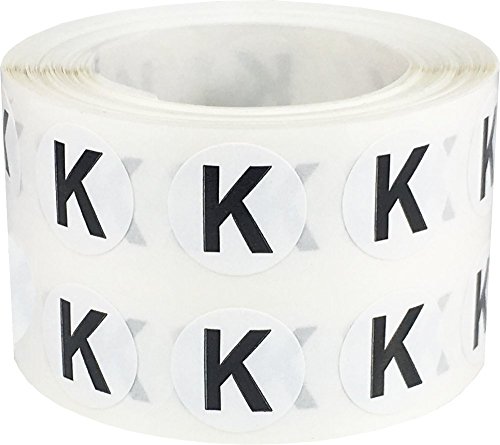 Letter K Inventory Labels .5 Inch Round Circle Dots 1,000 Adhesive Stickers