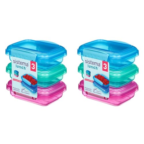 Sistema Lunch Frischhaltedose | 200 ml | kleine Snackboxen | BPA-freier Kunststoff | gemischte Farben | 3 Stück (Packung mit 2)