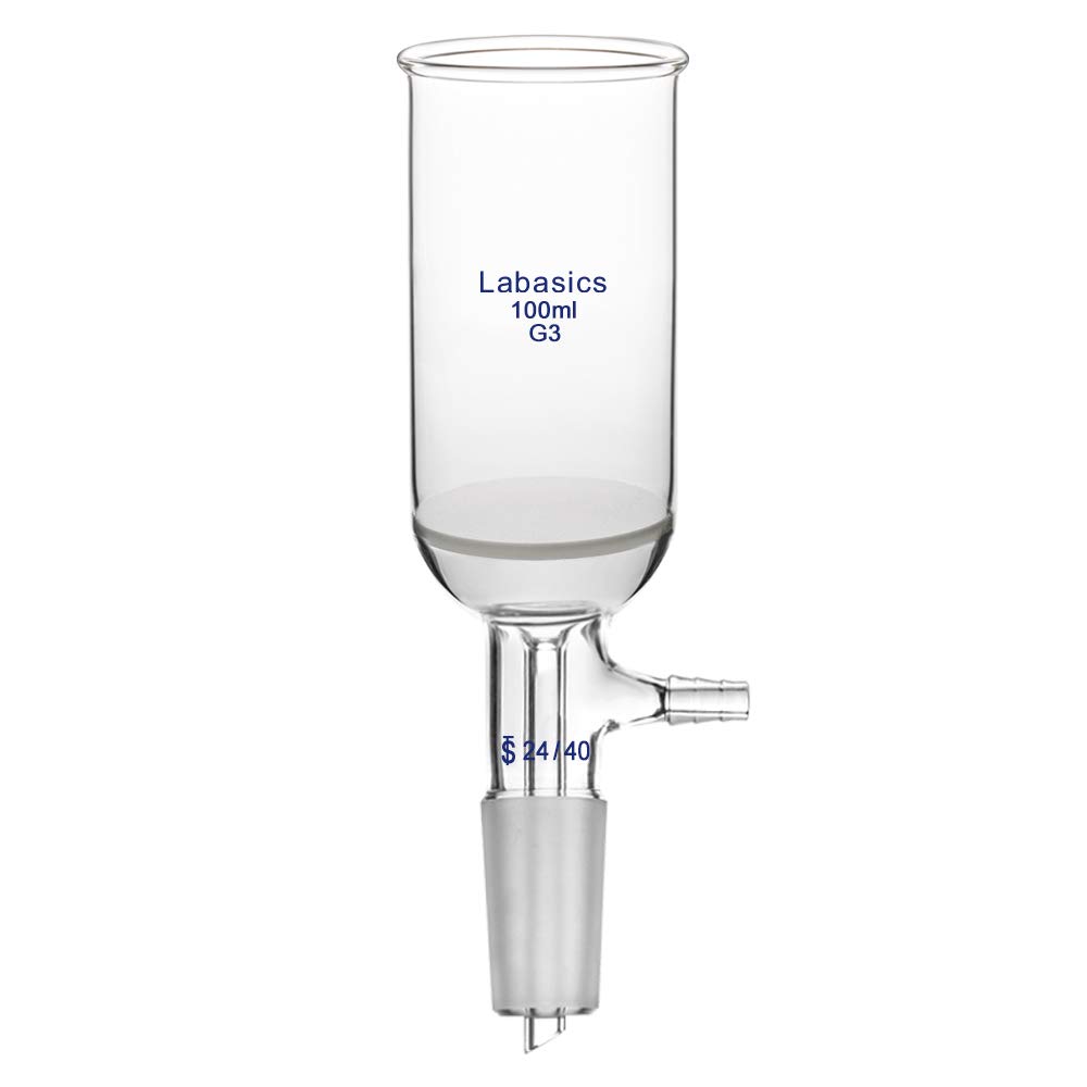 Labasics Borosilicate Glass Buchner Filtering Funnel with Fine Frit (G3), 46mm Inner Diameter, 80mm Depth, with 24/40 Standard Taper Inner Joint and Vacuum Serrated Tubulation (100ml)