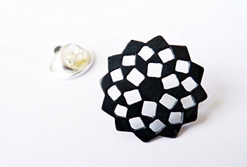 Black Silver Mashrabiya Lapel Pin. Modern Geometry. Sterling Silver Handmade Lace Pin. Cool and Classic Design. Unisex Pin. Silver Jewelry. Architecture Inspired.