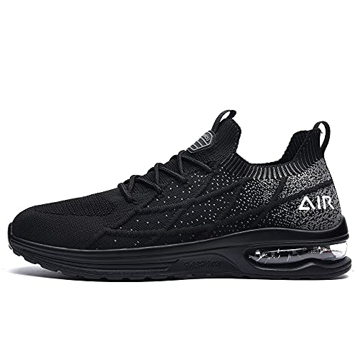 GANNOU Zapatillas deportivas para correr de aire para mujer Zapatillas de tenis sin cordones para caminar Zapatillas deportivas de moda Negro 10.5 EE. UU.