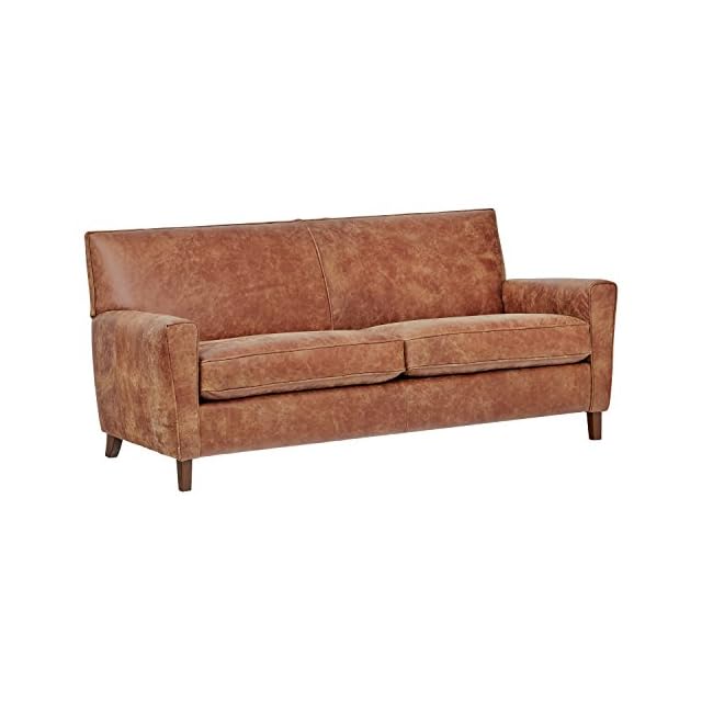 Amazon Brand Rivet Lawson Modern Angled Leather Sofa, 78"W, Saddle