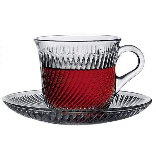 Tea Cups and Saucers Sets, 6PCs Clear Glass Coffee Mugs and 6PCs Glass Saucers