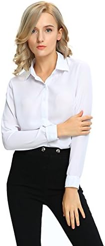 Moda Jihan Women's Long Sleeve Button Down Chiffon Blouse Shirt Top (XXL, White)