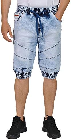 Doce Jeans Mens Denim Elastic Waist Cuffed Bottom Shorts