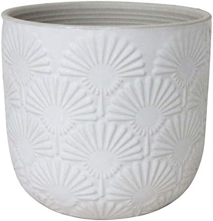 Amazon Brand – Stone & Beam Medium Fan-Embossed Planter, 6"H, Cloud Dancer White