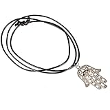 Sannysis Choker Chains Charm Black Leather Cord Necklace (Hand of Fatima)