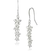 Vanbelle Sterling Silver Jewelry - Rhodium Plated with 925 Stamp - Nature-Theme Graduated Flower Drop Earring - Elegant Handcrafted for Women