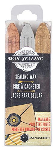 Manuscript Postable Sealing Wax with Wick (3 pack) Gold/Silver/Bronze