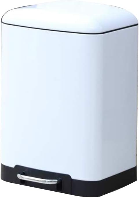 JRMU 12 Liter Durable Trash Can Lid and Foot Pedal, Anti-Fingerprint Kitchen Waste Bin Removable Inner Wastebasket Household Bathroom-White 12l