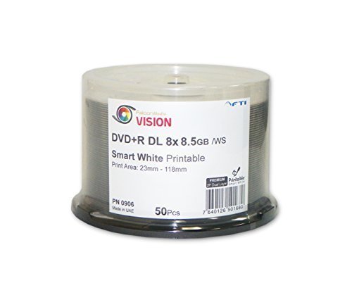 8.5 GB Blank DVD+R DL - DVD+R Falcon Vision Smart 2P White Inkjet Hub Printable 8x 8.5GB 50 Disc Cakebox Dual Layer Blank DVDs