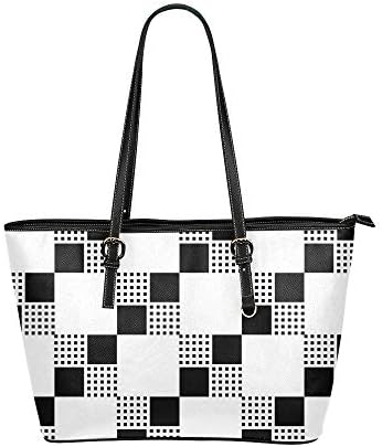 Black White Square Plaid Large Leather Portable Top Handle Hand Totes Bags Causal Handbags Zipped Shoulder Shopping Purse Luggage Organizer For Lady Girls Womens