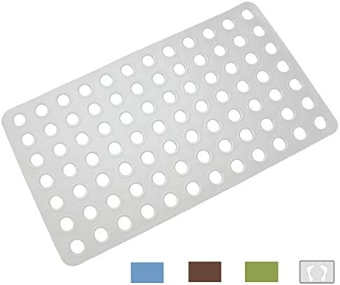 Colorful Star Non-Slip TPE Bathtub Mat with Big Drain Holes & Suction Cups Machine Washable Bath Tub Mat Shower Mats for Bathroom Square 27 x 15 Inch White