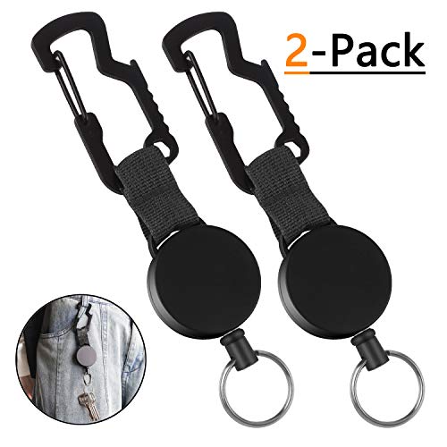 2 Piece Retractable Key Chain, Heavy Duty Multitool Carabiner Holder