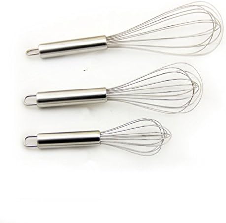 Otedes Stainless Steel Kitchen Whisk, Balloon Wire Whisk, Egg Frother, Milk Beater, Kitchen Utensil for Blending Whisking Beating Stirring, Set of 3 8inch+10inch+12inch