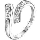 LRGKMCWTOB Fashion 925 Sterling Silver Cubic Zirconia Ring for Women, Opening Adjustable Design Simulated Diamond Stackable Ring Engagement Dainty Eternity Band Rings Gift for Couple