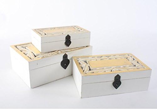 Set 3 cajas etnicas de madera blanca y dorada: Amazon.es: Hogar