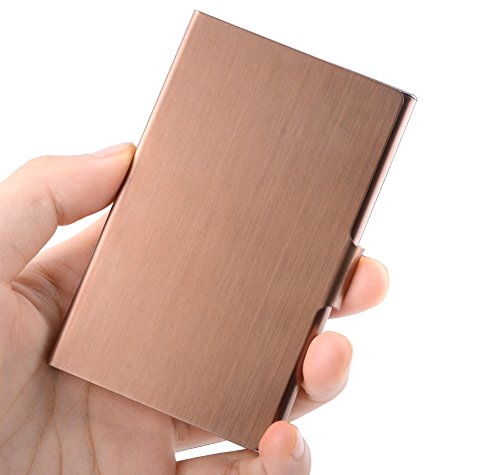 MaxGear Business Card Case, Professional Business Card Holder Slim Stainless Steel Card Holder Personality Metal Name Card Holder for Men & Women Bronze Gold