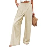JEKAOYI Womens Casual Linen High Waist Wide Leg Pants Palazzo Boho Flowy Beach Vacation Lounge Trousers with Pockets