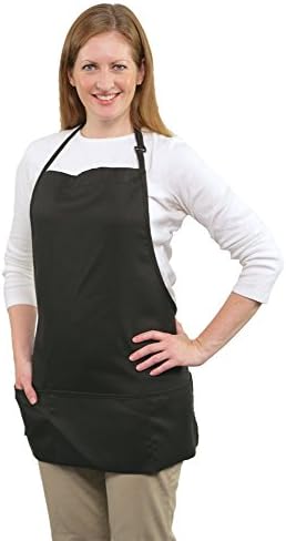 3-Pocket Bib Apron - 80% Poly / 20% Cotton, Black