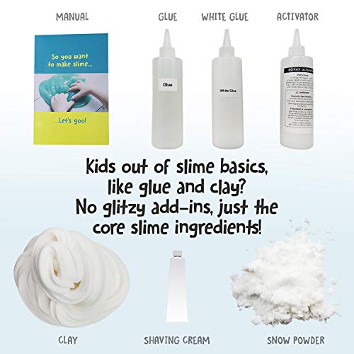 Slime Kit Supplies Stuff for Girls Making [Clear and White Glue, Borax Powder, Clay, Snow Powder, Shaving Cream] Slime Kids can Make Fluffy, Cloud, Clay Slime. Includes Full Science Instructions