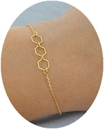 Gold Hexagon bracelet delicate gold geometric chain bracelet geo minimal jewelry