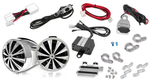 Pyle 700 Watt Weatherproof Motorcycle Speaker and Amplifier System w/ Two 3 Inch Waterproof Speakers, AUX IN - Handlebar Mount ATV Mini Stereo Audio Receiver Kit Set - Also for Marine, Boat - OPTIMC90