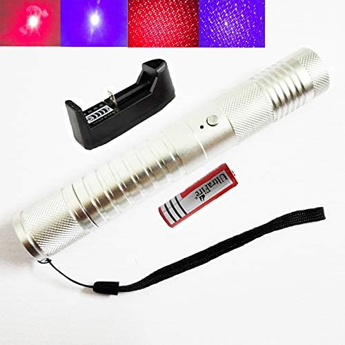 High Power Red and Blue Two Colors Long Distance Pointer Torch Single Dot Point and Starry Light Flashlight with 18650 Battery and Charger