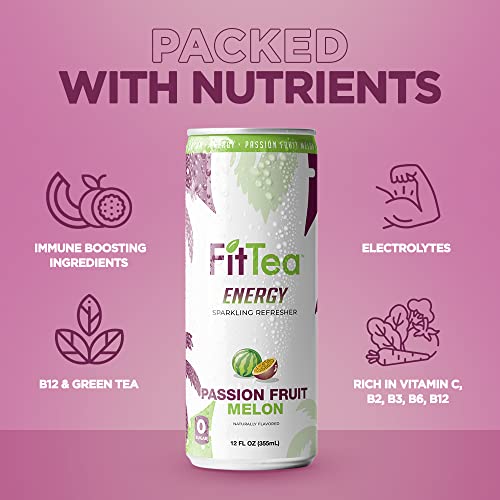 Fit Tea Healthy Energy Drink 12 Fl Oz Passionfruit Melon Sparkling