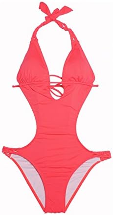 Beach Joy Bikini Women's Braid Detail Halter Top Monikini LARGE(10-12) Coral