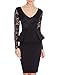 WOOSEA Women's V Neck Long Lace Sleeves Peplum Midi Cocktail Party Dress (X-Large, Black)