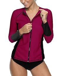 Camiseta de natación para dama de manga larga con protección solar y cremallera frontal