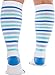 LISH Women's True Stripes Wide Calf Compression Socks - Graduated 15-25 mmHg Knee High Plus Size Support Stockings (Blue, M/L)