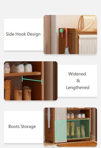 Shoe Rack Storage Cabinet Bamboo Free Standing Shoe Racks with Dustproof Curtain Storage Shelf Organizer for Entryway Hallway Bedroom (B-6 Tier)