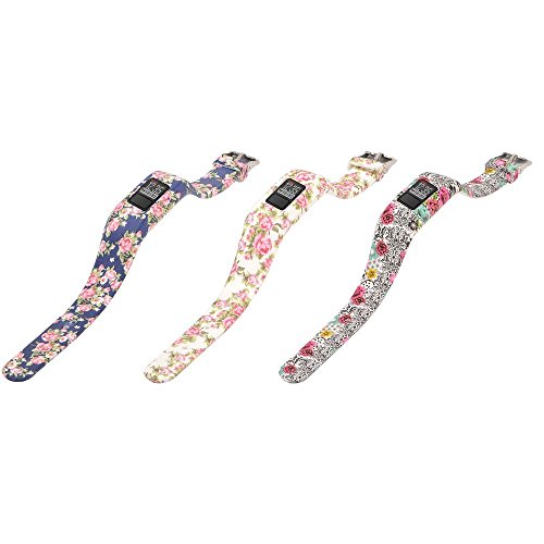 HWHMH Replacement Secure Band with Chrome Watch Clasp and Fastener Buckle for Garmin Vivofit 3 - 3PCS: Flowers - Thumbnail 4