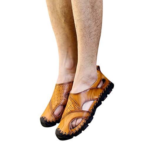 KawaiineMens Outdoor Sandals Hiking Camping Sandals Genuine Leather Fisherman Shoes Brown