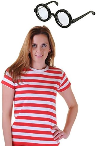 GIRLS LADIES RED AND WHITE STRIPED T-SHIRT HAT GLASSES FANCY DRESS COSTUME