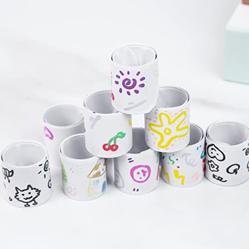 POPLAY White Slap Bracelets, 54PCS DIY Wrist Bands Blank Slap Bracelets Bulk for Kids Birthday Party Favors School Crafts