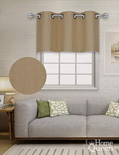 Home Queen Grommet Top Blackout Curtain Valance Window Treatment for Living Room, Short Straight Drape Valance, Set of 1, 37 X 18 Inch, Taupe