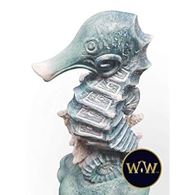 World of Wonders - Ocean Harmony - Sea Light Glow - Elegant Seahorse & Coral Decorative Table and Desk Lamp with Waves… 41vesJoGYCL