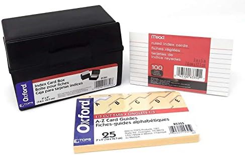 Oxford Plastic Index Card Box Bundle with A-Z Index Card Guides and 100-Count Ruled Index Cards 3x5 inches