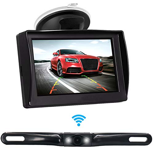 CAMONS Digital Wireless Backup Camera for Car,IP68 Waterproof LED Super Night Vision Metal Wireless License Plate Backup Camera,4.3