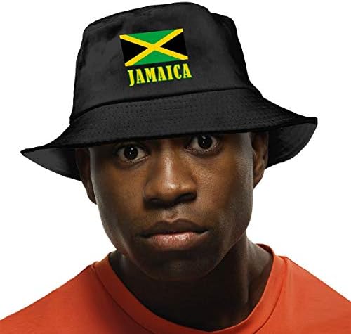 LaoJi Jamaica Flag Flat Top Bucket Sun Hat Fishing Hat for Unisex