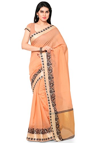 Janasya Women'S Peach Chanderi Sico Saree