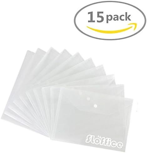 Amor 15 PCS A4 Size Clear Documents Folder, Transparent Pocket Folder with Snap Button