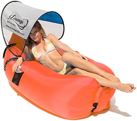 Inflatable Outdoor Lounge Chair, Beach Chair - Waterproof, Portable Sleeper Couch with Mini Canopy, Waterproof Pouch, Bottle Opener &amp; Mesh Side Bag -Red- By iLounge