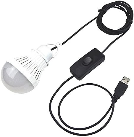 Cideros Mini USB LED Lamp 5W Emergency Light Bulb with Switch Portable for Camping Camping Fishing Hunting Energy Saving Power outages Plastic Hanging Hook, White