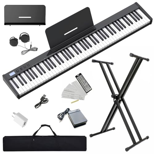 NikoMaku Klaviertastatur, 88 Tasten, halbgewichtet, kompakt, tragbar, Digitalpiano-Set für Anfänger, mit Ständer, Tragetasche, Sustain Pedal, Kopfhöre